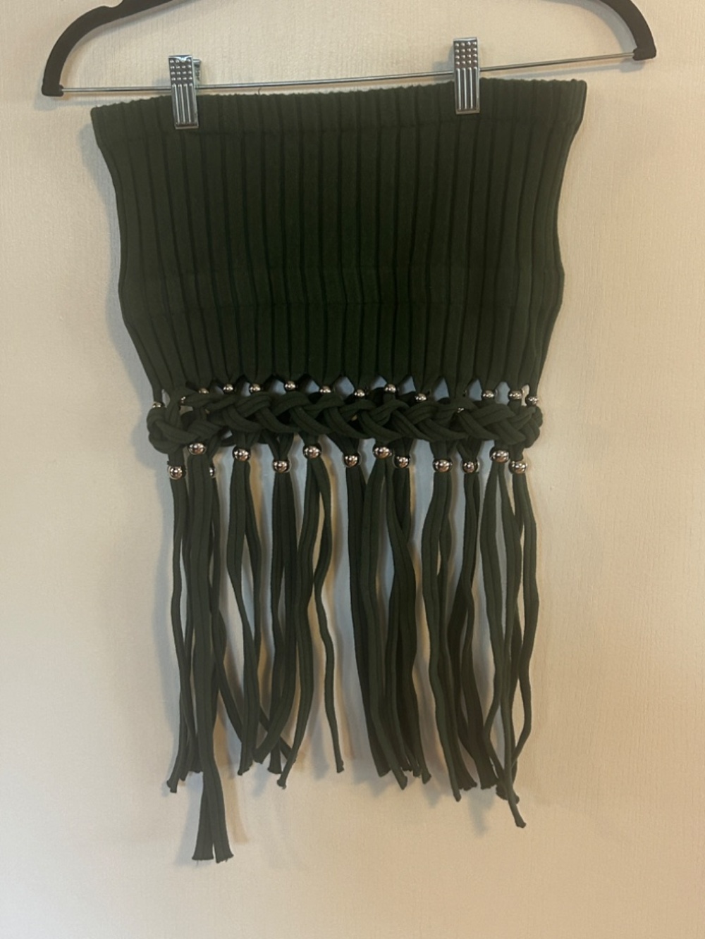 Dion Lee Rib Knit Fringe Strapless Top Green One Size